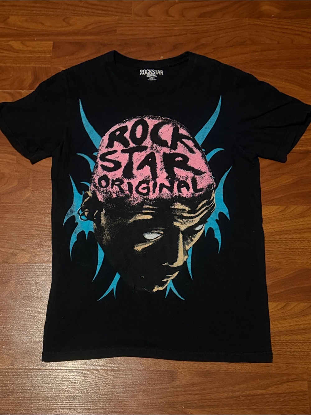 Rockstar Original Graphic Tee - Black with Pink & Teal Print